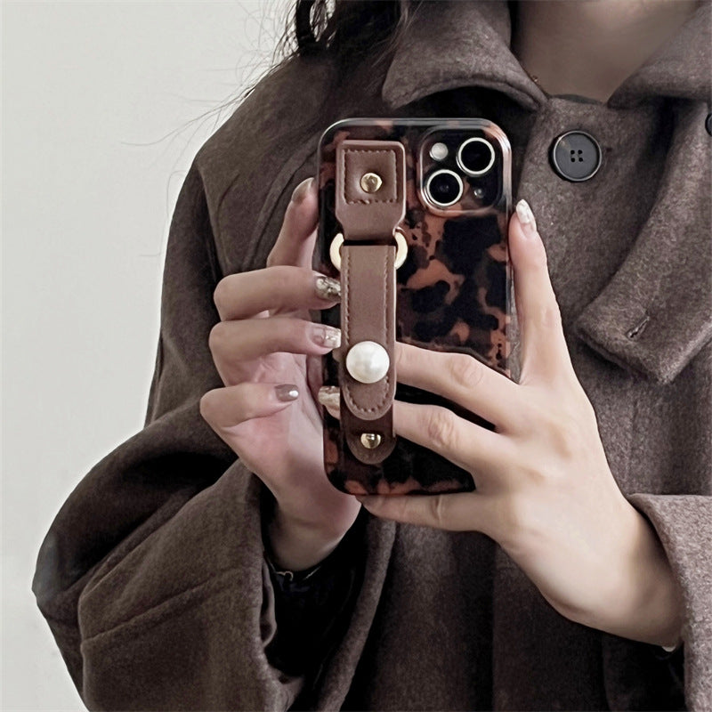 Brown Leopard Print Leather Strap IPhone Case