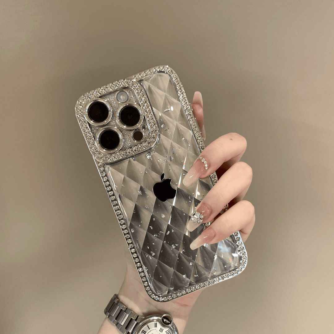 Diamond Embedded Mirror Frame Checkered iPhone Case