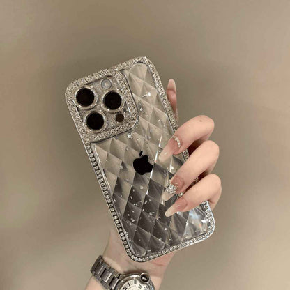 Diamond Embedded Mirror Frame Checkered iPhone Case