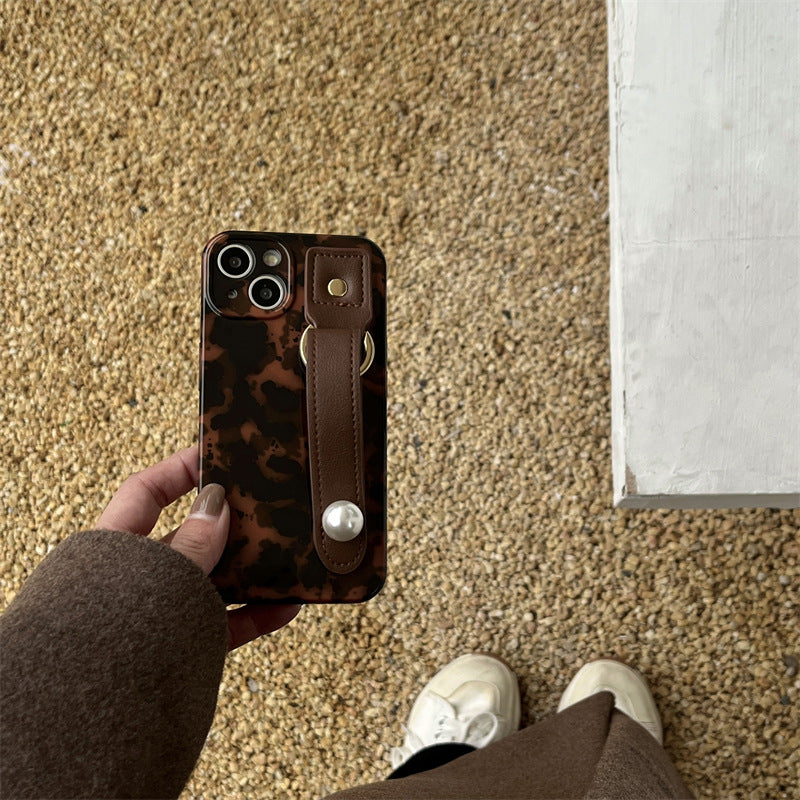 Brown Leopard Print Leather Strap IPhone Case