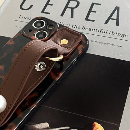 Brown Leopard Print Leather Strap IPhone Case