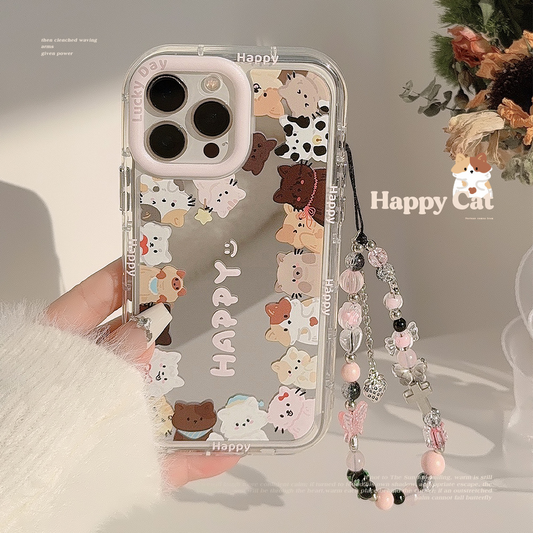 Mirror Cute Cat Mobile IPhone Case For IPhone Lanyard