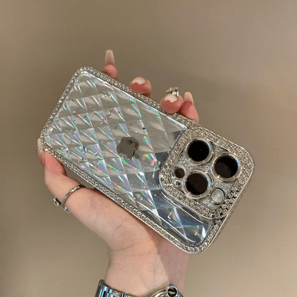 Diamond Embedded Mirror Frame Checkered iPhone Case