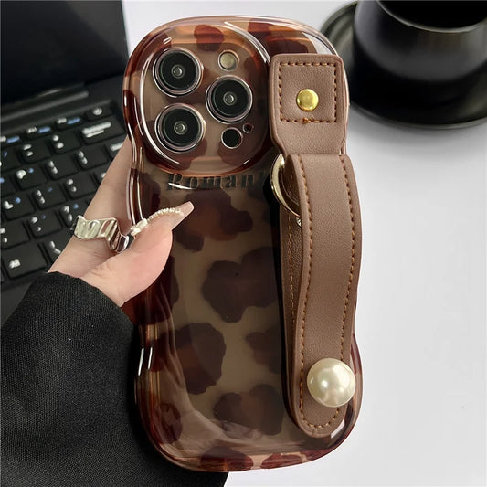 Brown Leopard Print Leather Strap Apple IPhone Case