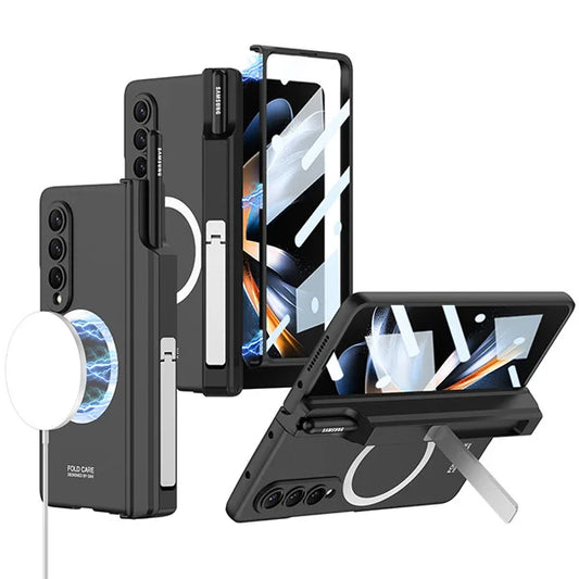 Samsung Z Fold Series Phone Case with Stand, Pen Holder, Magnetic Wireless Charging, and Full Protection