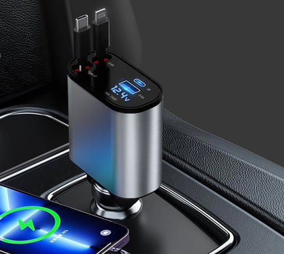 Car Multi-functional Charger：4-in-1 Retractable Charging Cable